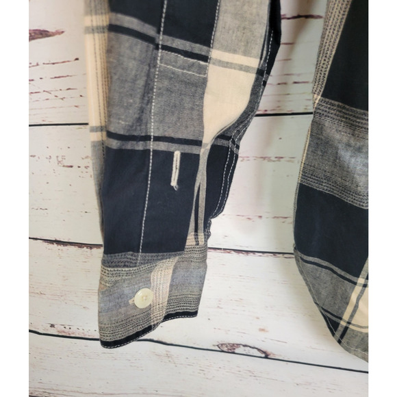 VTG Liz Sport Black Tan Plaid Shoulder Yoke Button Up Shirt Women's Size Small - Picture 11 of 15